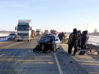 В Волгоградской области после ДТП с грузовиком от иномарки ничего не осталось: видео