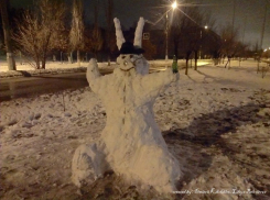 Вместо снеговика жители Волгограда слепили снежного зайца