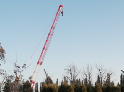 Гигантский строительный кран подняли в центре Волгограда 