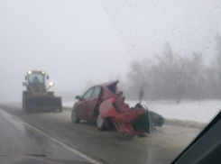 Грузовик разорвал Kia Rio на трассе под Волгоградом из-за сильного тумана