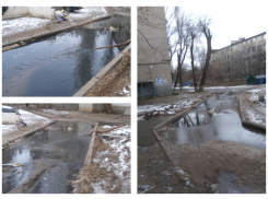 Зеленая зловонная река вытекла из подвала многоэтажки на юге Волгограда