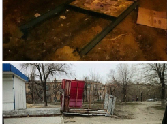 Ураган в Волгограде продолжает сносить остановки, рекламные щиты и скамейки