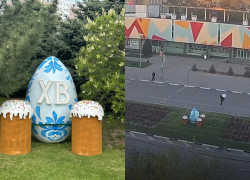 Кража гигантского кулича попала на видео в Волжском 