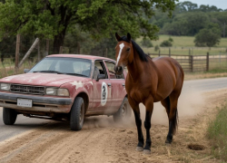 Встреча коня с иномаркой на дороге Волгограда обошлась хозяйке животного в 300 тысяч