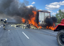 Фура горит на трассе "Каспий" в Волгоградской области: видео 