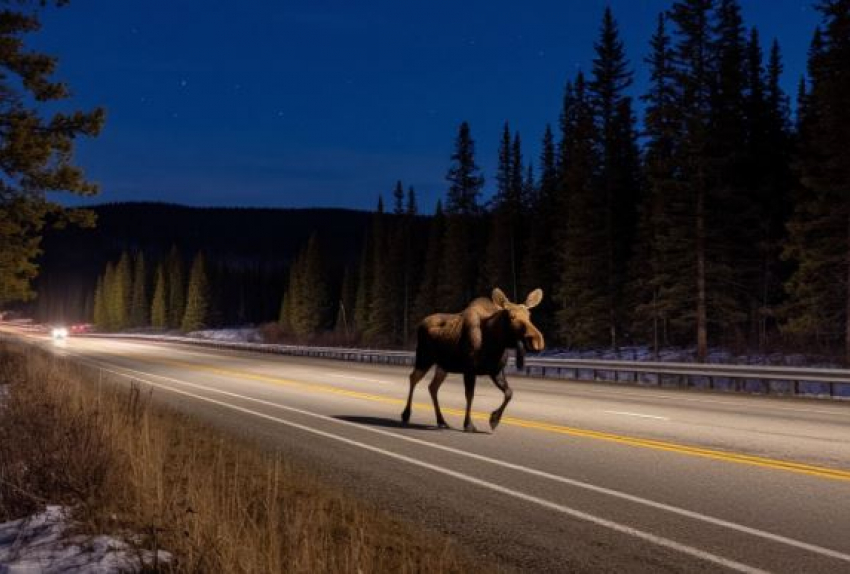 Выскочивший на дорогу лось напугал автомобилистов под Волгоградом 