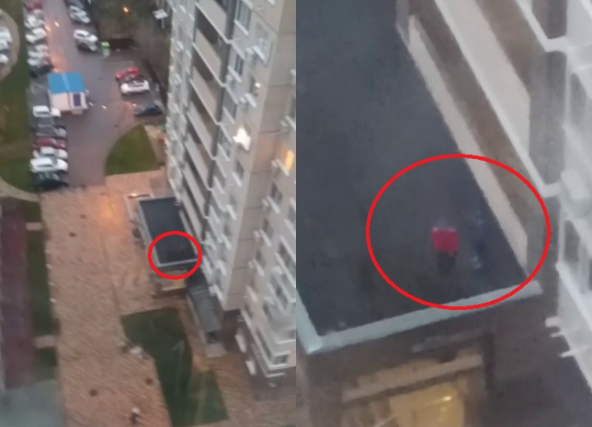 Дети устроили опасную прогулку по козырьку элитной высотки в Волгограде