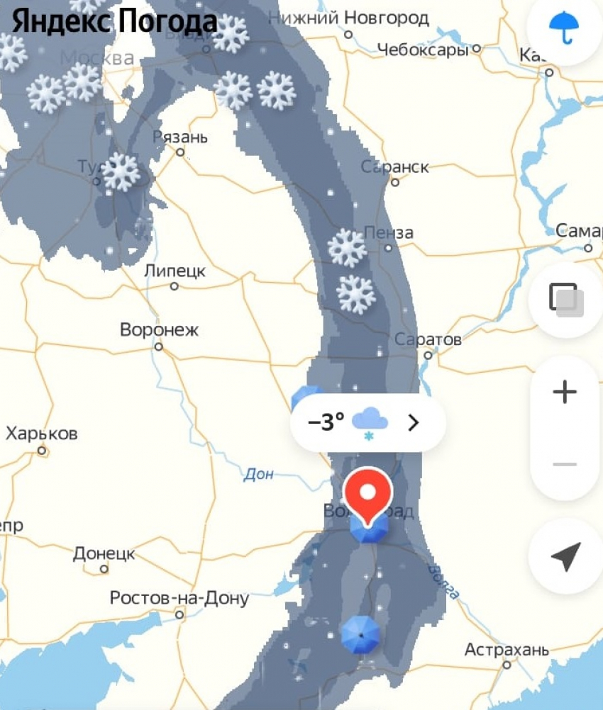 "Туча-сосиска» от Москвы до Турции: как долго будет идти снегопад в Волгограде