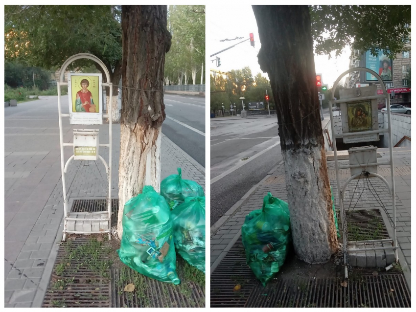 Иконы рядом с мусором в центре Волгограда возмутили горожанку