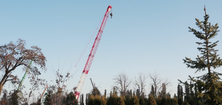 Гигантский строительный кран подняли в центре Волгограда 