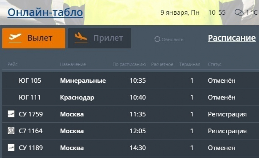 Авиакомпании отменили четыре рейса из Волгограда и Москвы 