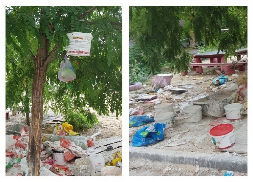 Ужасы капремонта: волгоградский подрядчик завалил детскую площадку строительным мусором и отходами