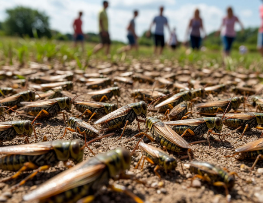 Саранчовая «река» атаковала дачи в 30 км от Волгограда