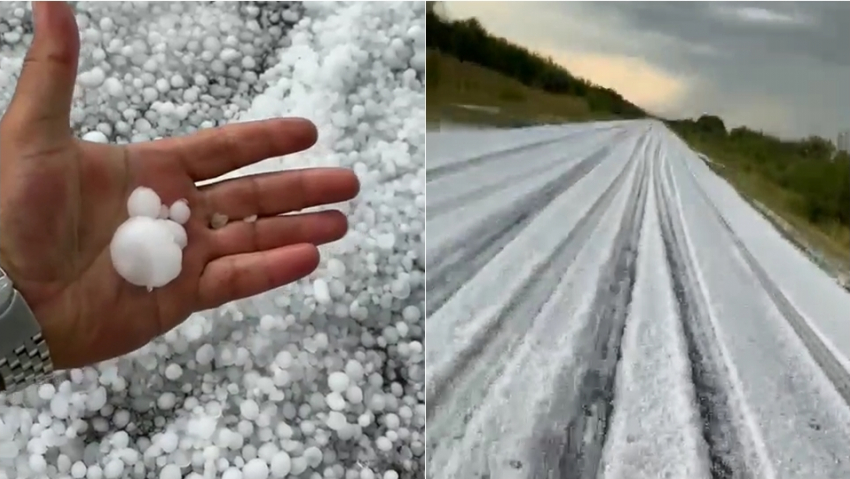 Парализующий движение град на трассе Волгоград-Саратов сняли на видео