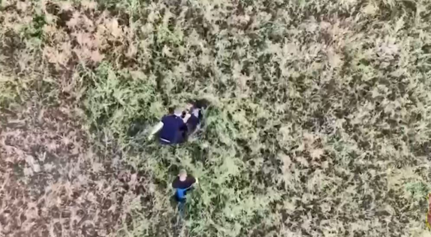 Прятавшиеся в траве перепуганные люди попали на камеру дрона под Волгоградом