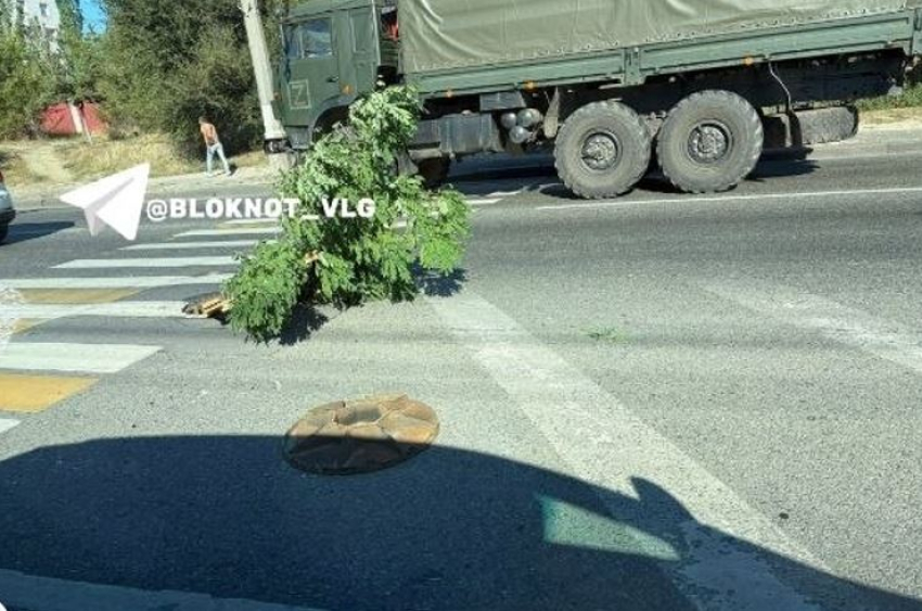 Опасный люк стыдливо забросали на оживленной дороге в Волгограде