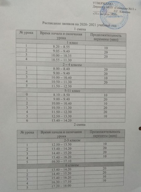 Расписание 2 смены