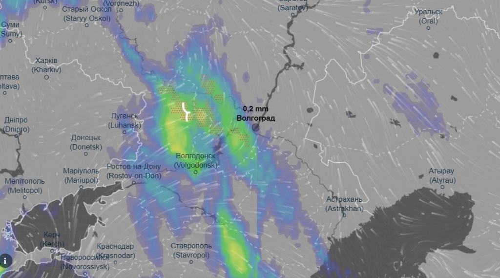 Карта дождей волгоградская область. Погодное предупреждение.